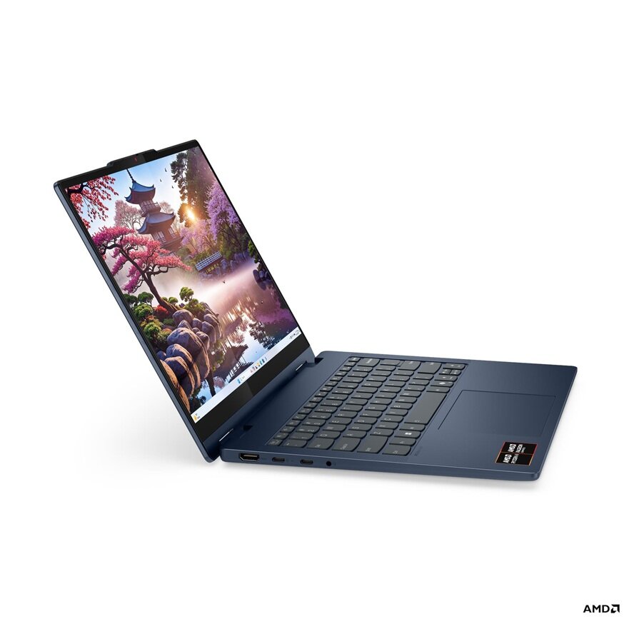 Laptop with a scenic display on a white background