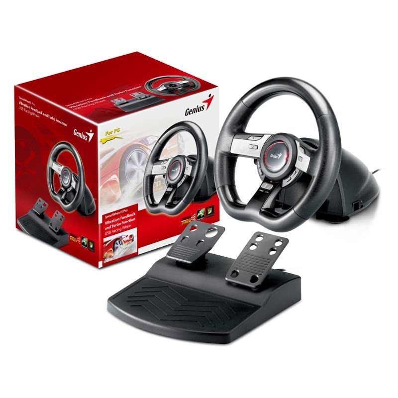 GENIUS SPEED WHEEL 5 PRO, 8-BUTTONS, TURBO FUNCTION, FOOT PEDALS, VIBRATION, USB INTERFACE (BRAND NEW)
