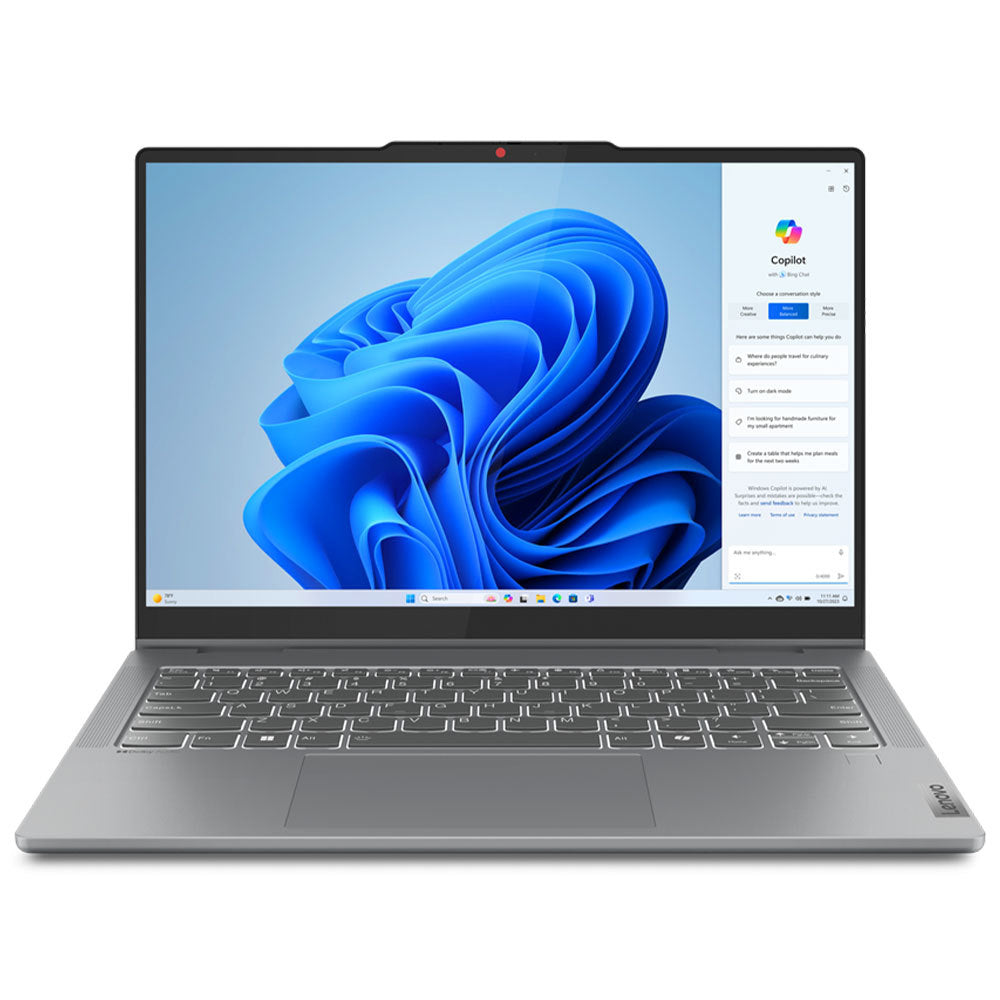 Laptop with a blue abstract design on the screen on a white background