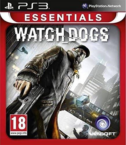 Game cover of 'Watch Dogs' for PS3 Essentials with a character holding a gun in an urban setting.