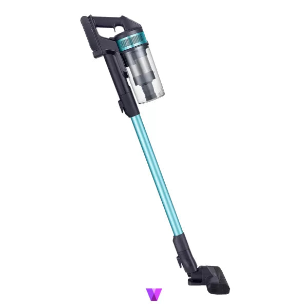 Handheld vacuum cleaner with a blue handle on a white background