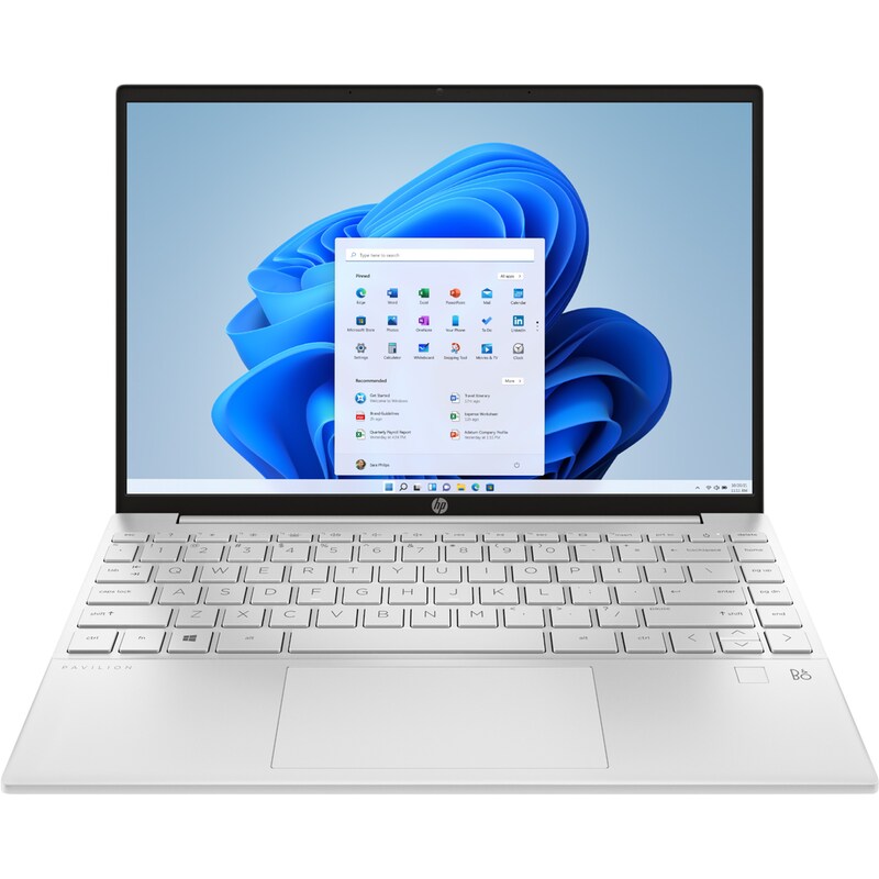 Laptop with a blue flower design on the screen