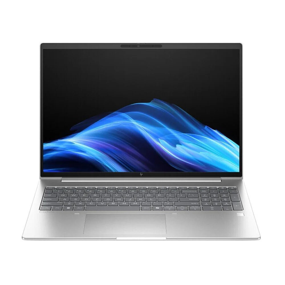 Laptop with a colorful display on a white background