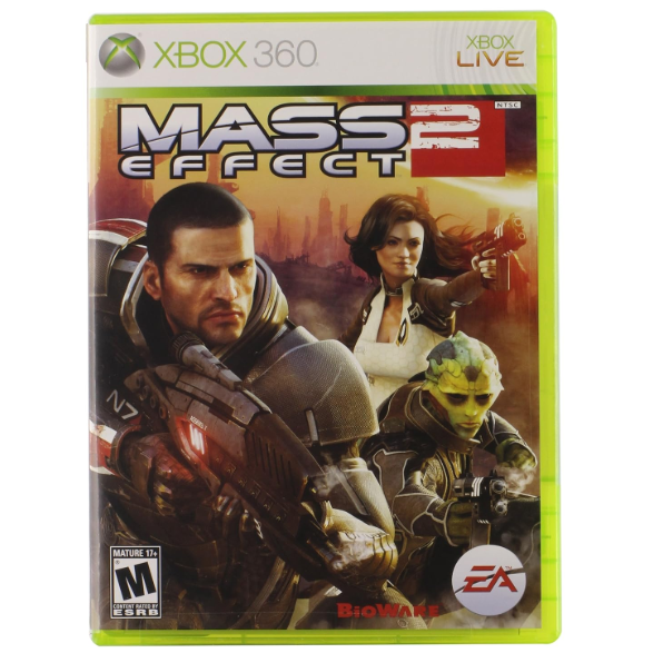 Mass Effect 2 game case for Xbox 360 on a white background