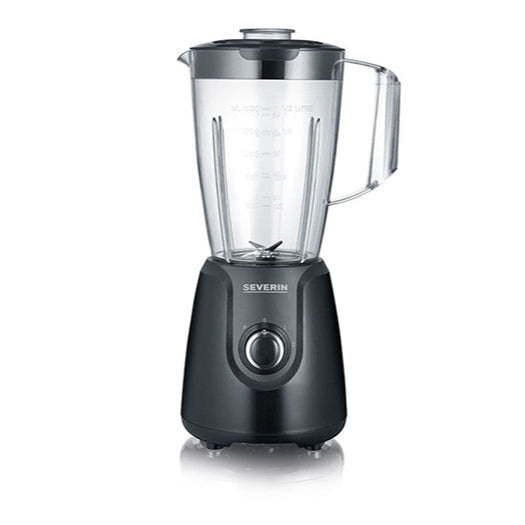 Black blender with clear jar on a white background