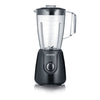 Black blender with clear jar on a white background