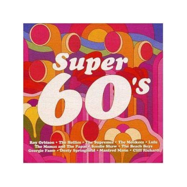 Album cover for 'Super 60's' with colorful design and list of artists.