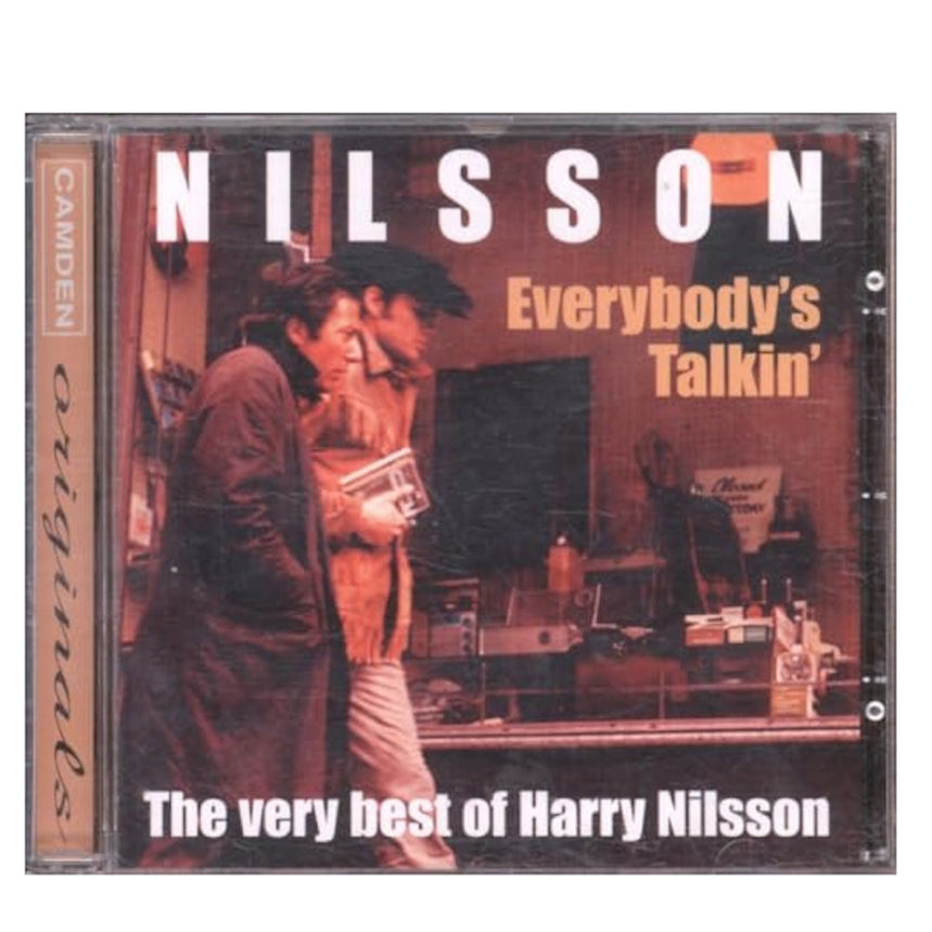 CD cover of 'Everybody's Talking: The Very Best of Harry Nilsson' with a person holding a record.