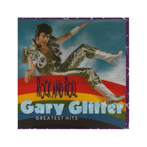 Album cover of 'Rock and Roll Greatest Hits' by Gary Glitter with a colorful design and text.