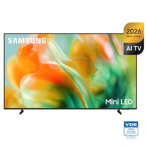 Samsung Mini LED AI TV with a thin black bezel, shown on a white background with a 2026 New Lineup badge and a VDE certification logo.