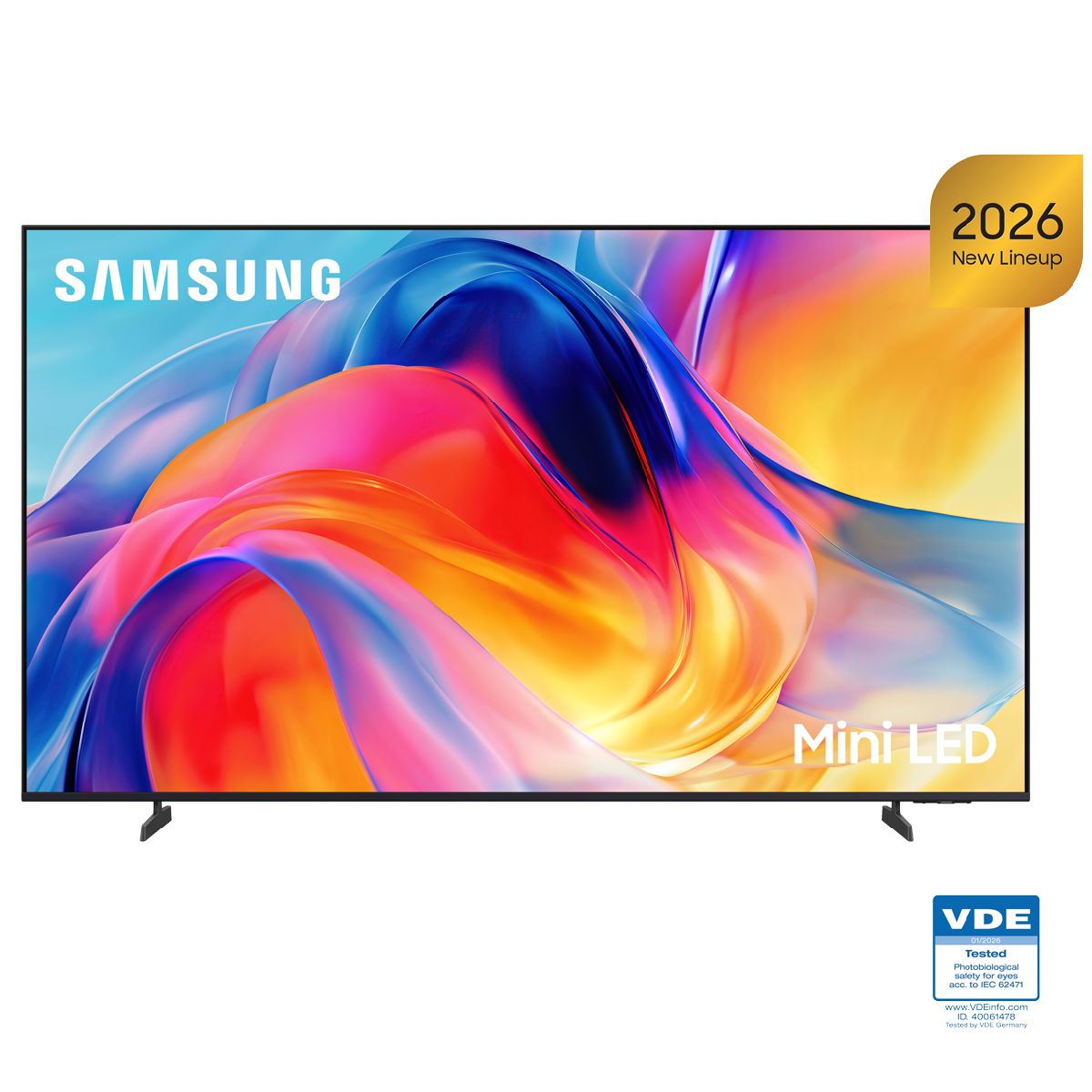 Samsung Mini LED TV with colorful display and 2026 New Lineup label on a white background