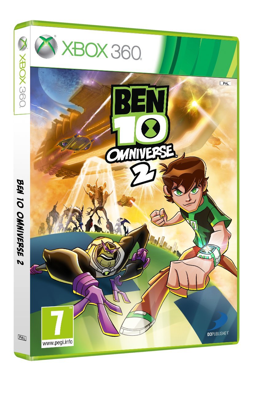 Ben 10: Omniverse 2 video game case for Xbox 360, showing the front cover art with Ben 10 and a villain, plus the Xbox 360 branding and PEGI 7 rating.