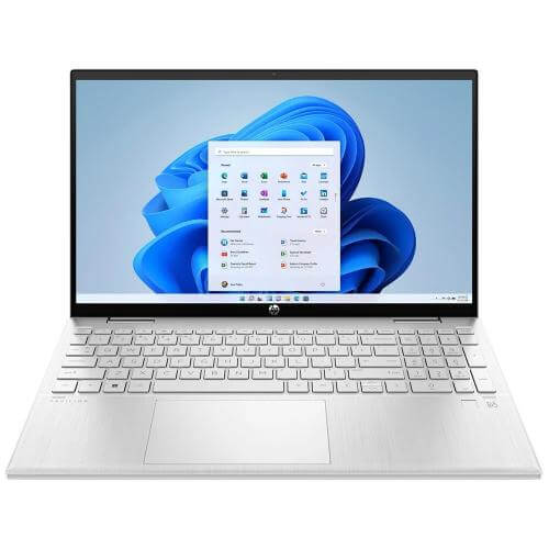 Laptop with a blue flower design on the screen