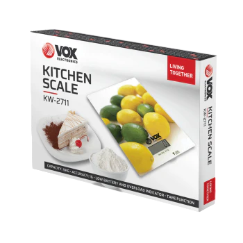 VOX Kitchen Scale packaging with images of food on a white background