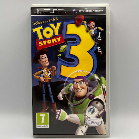 Disney Pixar Toy Story 3 video game for PSP, shown in its original plastic case against a neutral gray background.