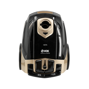 Black and gold vacuum cleaner with 'VOX' branding on a white background