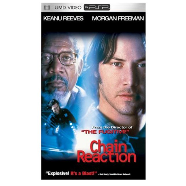 UMD video cover for 'Chain Reaction' featuring Keanu Reeves and Morgan Freeman.