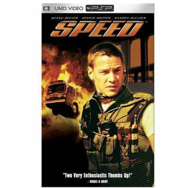 Movie poster for 'Speed' with a character in tactical gear and a burning vehicle.