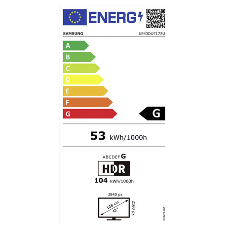 SAMSUNG TV 43'' DU7172, G, 3840 X 2160 UHD, 4K, SMART, 2200 PQI, HDR10+, HDMIx3, USBx1, ETHERNET, SLIM, TITAN GRAY (BRAND NEW)