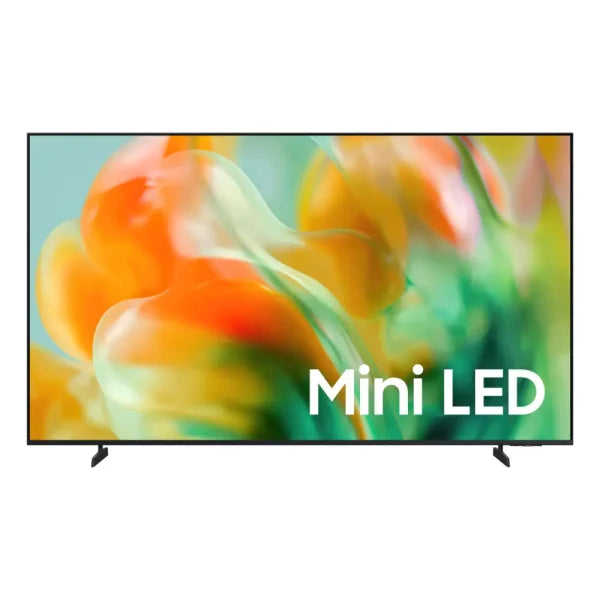 A modern flat-screen Mini LED TV on a white background, displaying a colorful abstract screen image with the text 'Mini LED' in white.