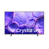 A Crystal UHD television shown from the front on a plain white background. The screen displays a purple and blue abstract bubble-like graphic with the text 'Crystal UHD' overlaid in white.