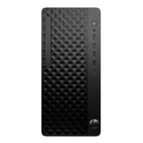 Black textured computer tower with HP logo on a white background