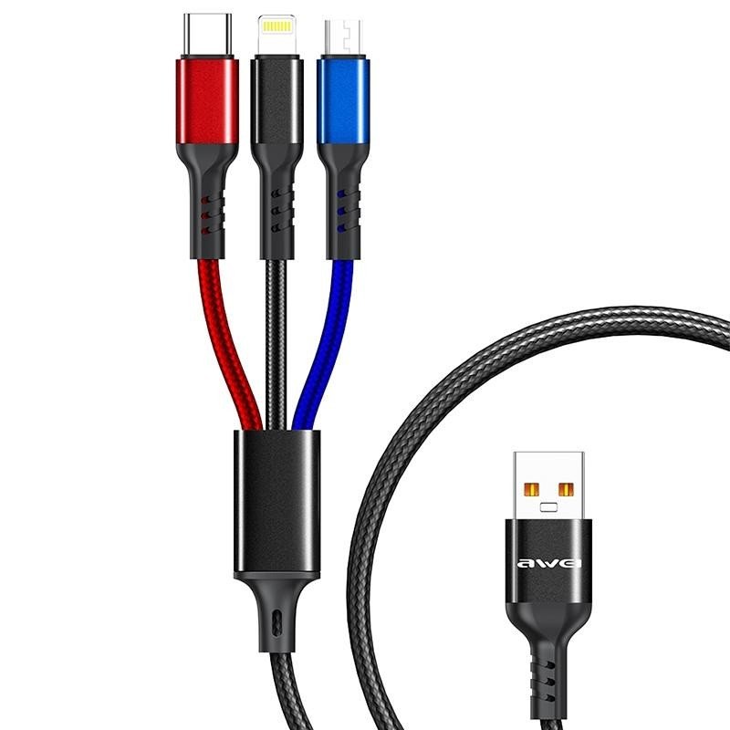 CHARGING CABLE AWEI CL 971 3 IN 1 2.4A MICRO USB LIGHTNING USB TYPE C (BRAND NEW) - Cyber Shop Cyprus