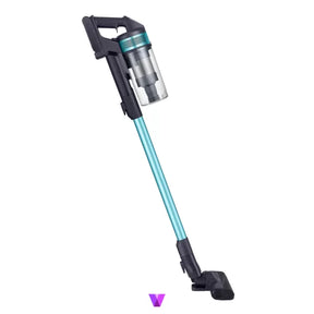 Handheld vacuum cleaner with a blue handle on a white background