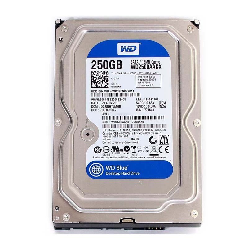 HDD 250 GB WESTERN DIGITAL BLUE / 3.5 INCH SATA / WD2500AAKX (REFURBISHED) - Cyber Shop Cyprus