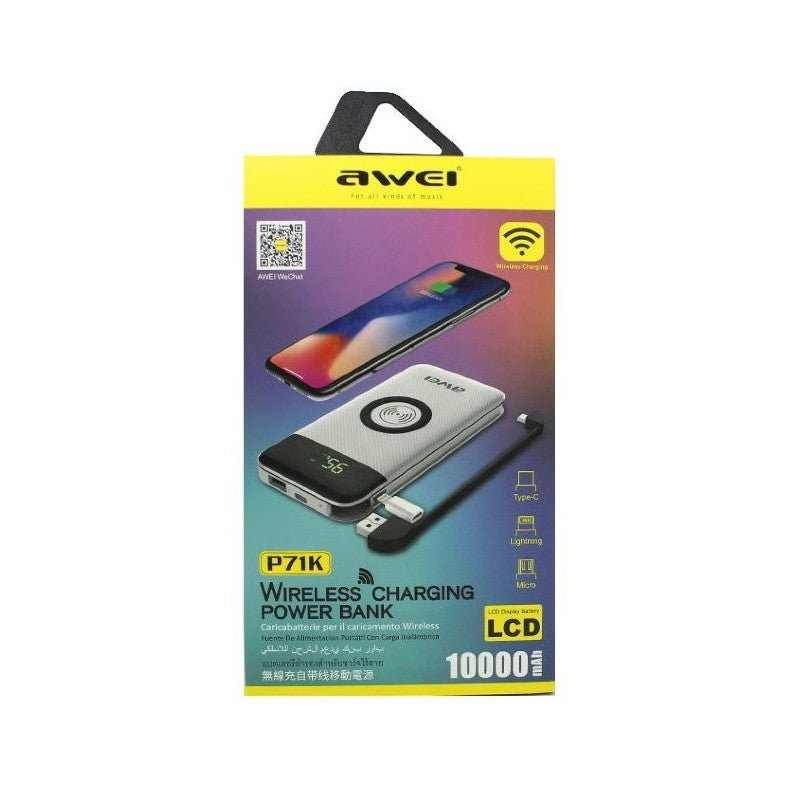 POWER BANK AWEI P71K 10000 MAH WIRELESS CHARGING (BRAND NEW) - Cyber Shop Cyprus