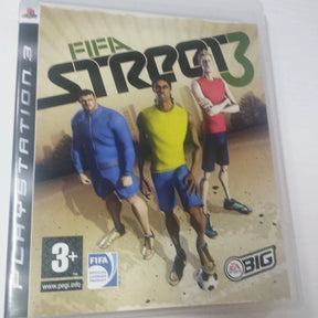FIFA Street 3 video game case for PlayStation 3, featuring three soccer players on the front cover, photographed on a white background.
