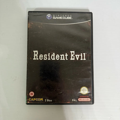 Nintendo GameCube Resident Evil 2 PAL game case, 2 discs, featuring Capcom branding and a Nintendo GameCube logo on a light gray textured background.