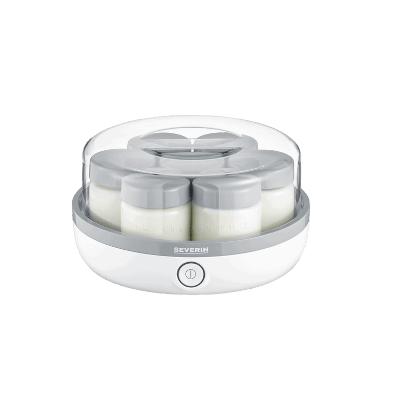 Yogurt maker with two white containers on a white background, featuring the brand 'Severin'.