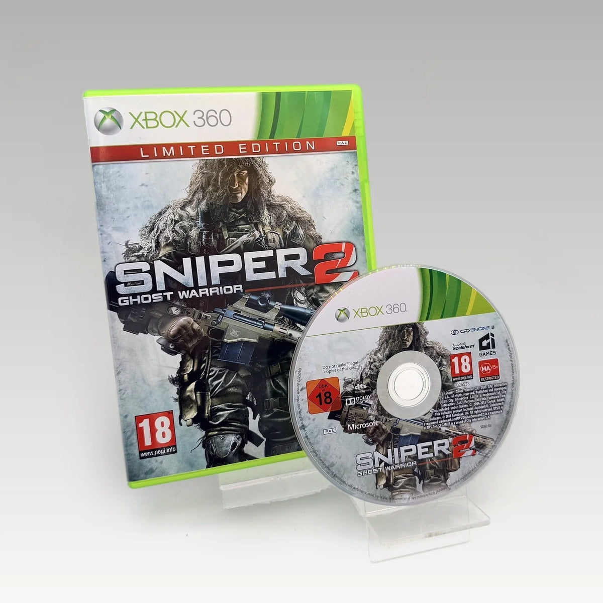 Xbox 360 'Sniper Ghost Warrior 2' game case and disc on a white background