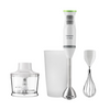 Kitchen blender set with attachments on a white background