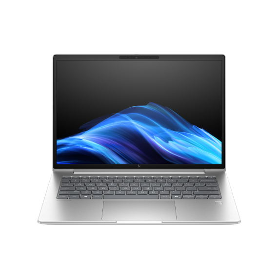 Laptop with a colorful display on a white background