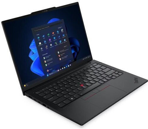 Black laptop with a visible brand logo on a white background